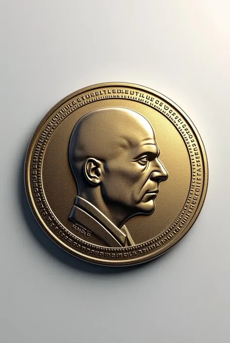  create the image of a cryptocurrency , minted in the shape of a coin , and containing the word  "Xandao",  and after the word insert only the outlines of the face of a bald magistrate