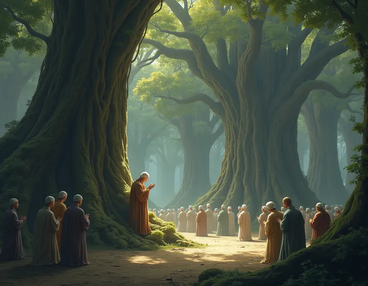 People bow down to trees