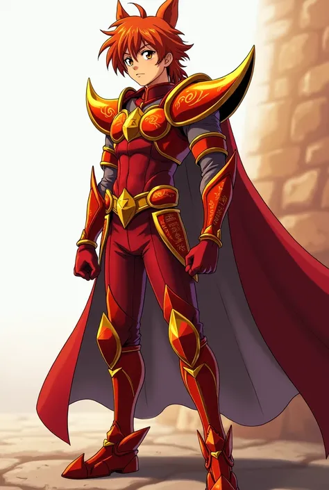  Full body image , full size ,  From head to toe ,  in profile and in front of , Young boy, 20 years old, male anime character , strong, handsome and muscular,  wearing armor inspired by the style of the knights of the zodiac  (Saint Seiya),  armor based o...