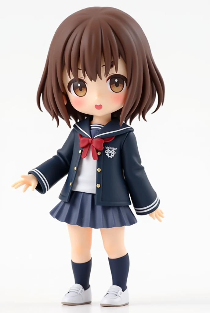 SD Character,The doll has a full body and is wearing a high school uniform ,   ４Head size,Full body showing up to the feet , Brown hair in Good Smile Company anime style , The photo is、Shi Tao,   has become a hot topic in the CG Society , Neo-Dada, from   ...