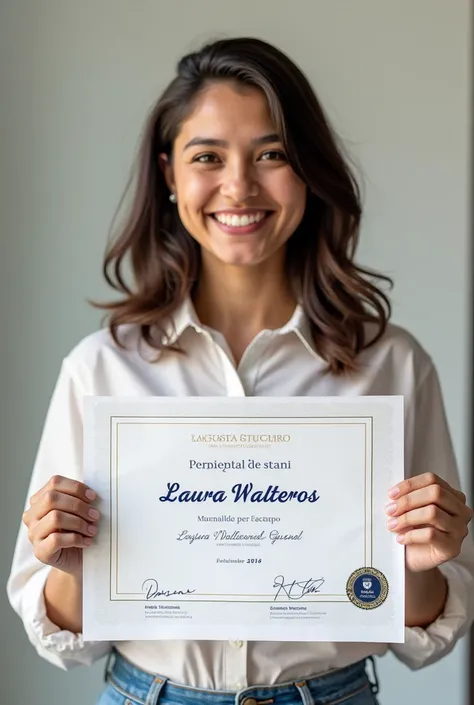 A certificate of study in progress with the name Laura Walteros written in Spanish without the photo on the back