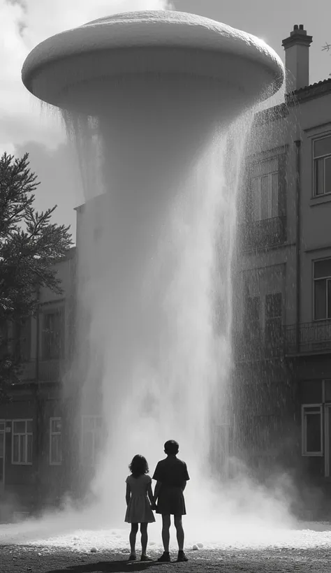  In the city of Portugal in the years 1959 .For four hours ,  this strange matter continued to descend ,  awakening the curiosity of the students that ,  ignoring the uncertain nature of the substance,  they played with it on the school playground .