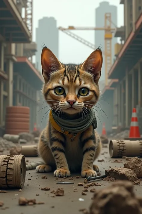 crying cat works at a construction site
