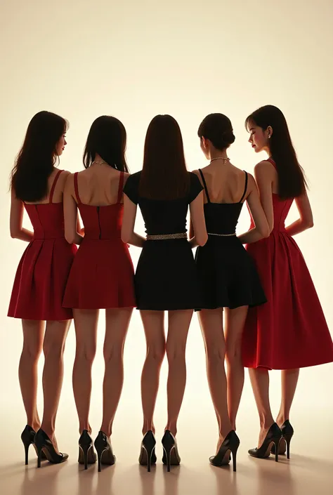 The back view of the 6 bartenders ,  There is no background, and the women are wearing pretty and sexy dresses and skirts, and the latest Korean style suitable for winter makes it more realistic and vivid like a real picture. Remove the background 