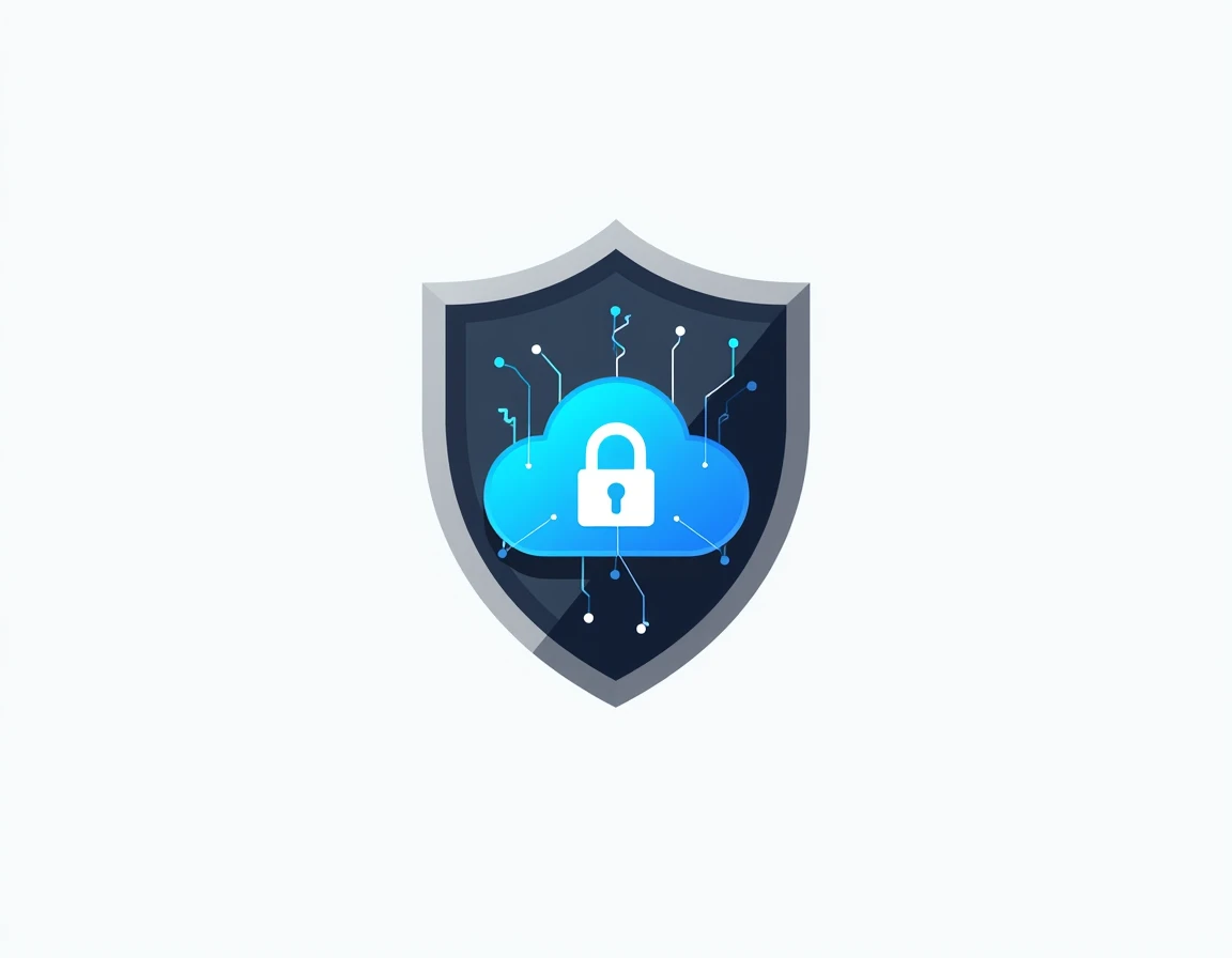 "Create a modern, minimalist logo for a cybersecurity company, focusing on protection and digital security. The logo should feature a sleek, stylized shield as the central element, with a cloud inside the shield to symbolize digital data protection. The cl...