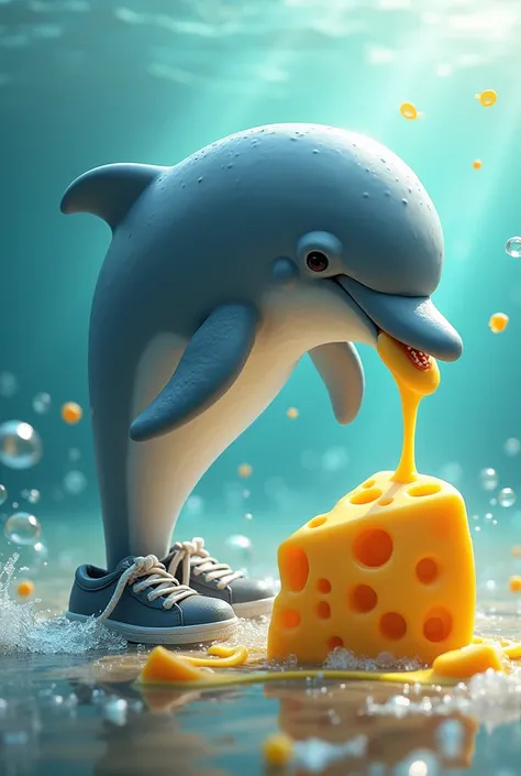 make me a dolphin wearing shoes and eating cheese
