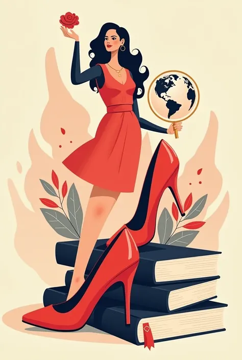 I need an image that demonstrates feminism, empowerment and there are some red shoes that could be formal and also other accessories that demonstrate, and a book and some symbol of the world. You dont necessarily have to show a womans body. I need a symbol...