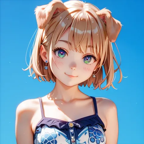 垂れた dog ear,Small breasts, casual clothes,Lori, gradation colored eyes, Cheeky face,  smiles,  is anatomically correct,  high definition ,  high detail,  Very detailed,  Ultra High Definition,  textured skin,  high definition model ,  dog ear, 