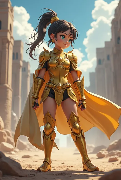 Anime Girl Wearing Golden Armor Short Legs