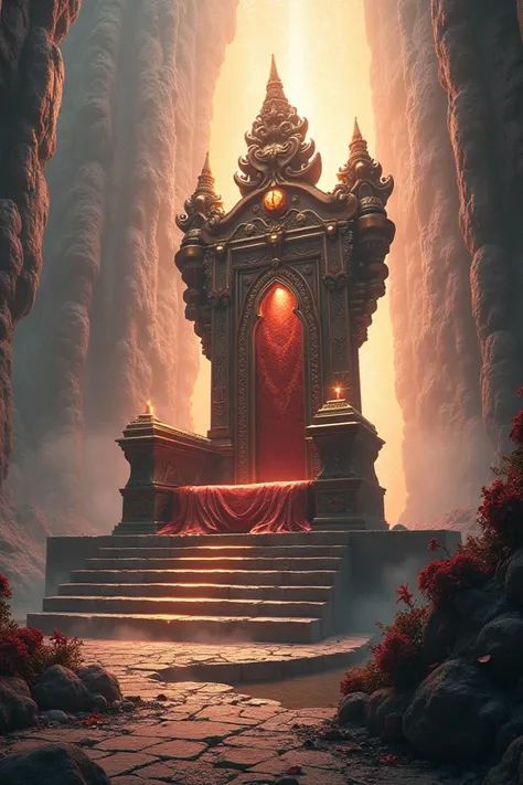 A beautiful mighty majestic throne in an unworldly place