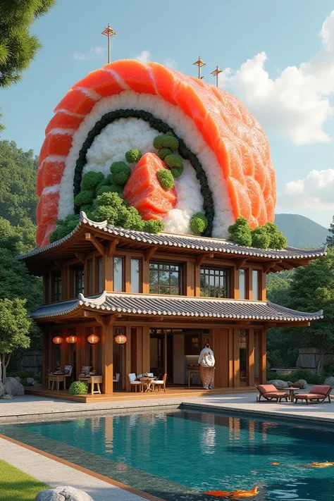 Sushi house big sushi roll house with pool 