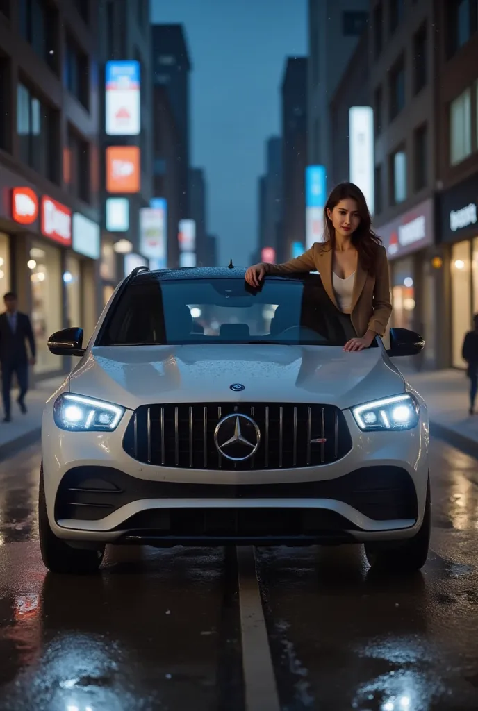 lisamy with a mercedes 2024, product ads, ice rain