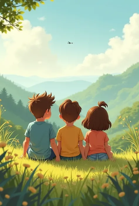 Three young friends watching landscape 