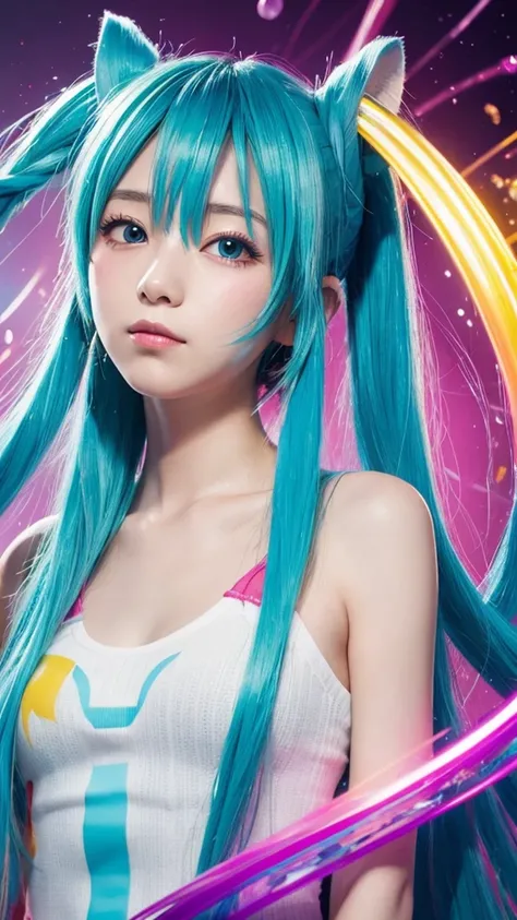  splash art 、 colorful 、 Hatsune Miku