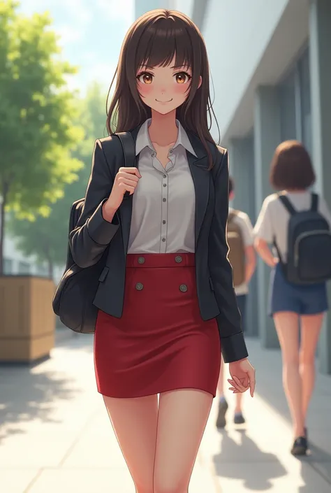 A student in a miniskirt 
