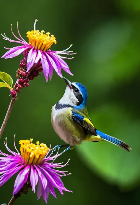 With wings beating at lightning speed, this little bird moves gracefully from flower to flower, sipping sweet nectar. Their diet fuels not only their boundless energy but also plays a vital role in pollination, helping the forest flourish.