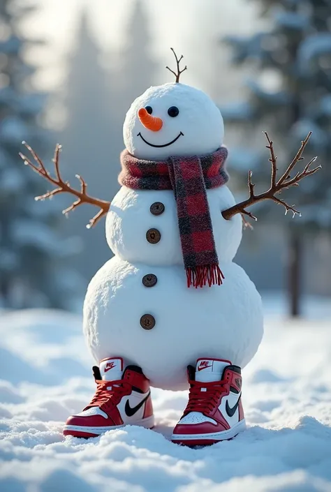 un snowman con jordans 1 en los pies