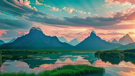 a beautiful scenic landscape of mountains in beijing at dusk, breathtaking panoramic view from the valley, highly detailed mount...