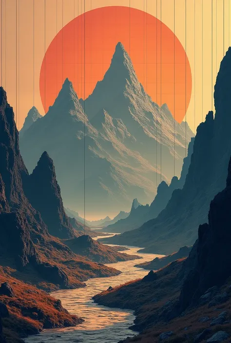 create a time travelling background with dark mountains and a grid lines using a 1950s vibes as a guide dont include any person in the image only a background 