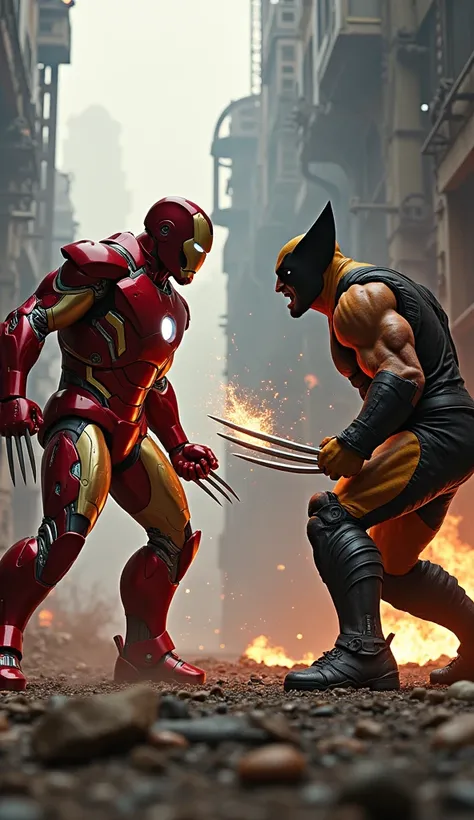 Iron Man Aur Wolverine face to face fight karte hue