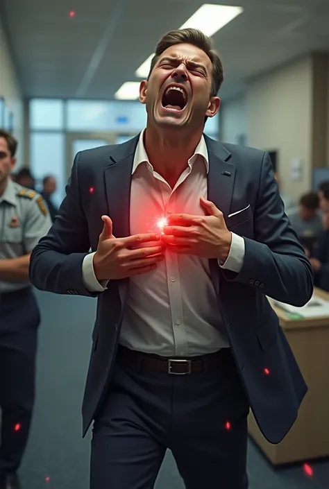 an image of a man experiencing a heart attack, designed with a professional and realistic style