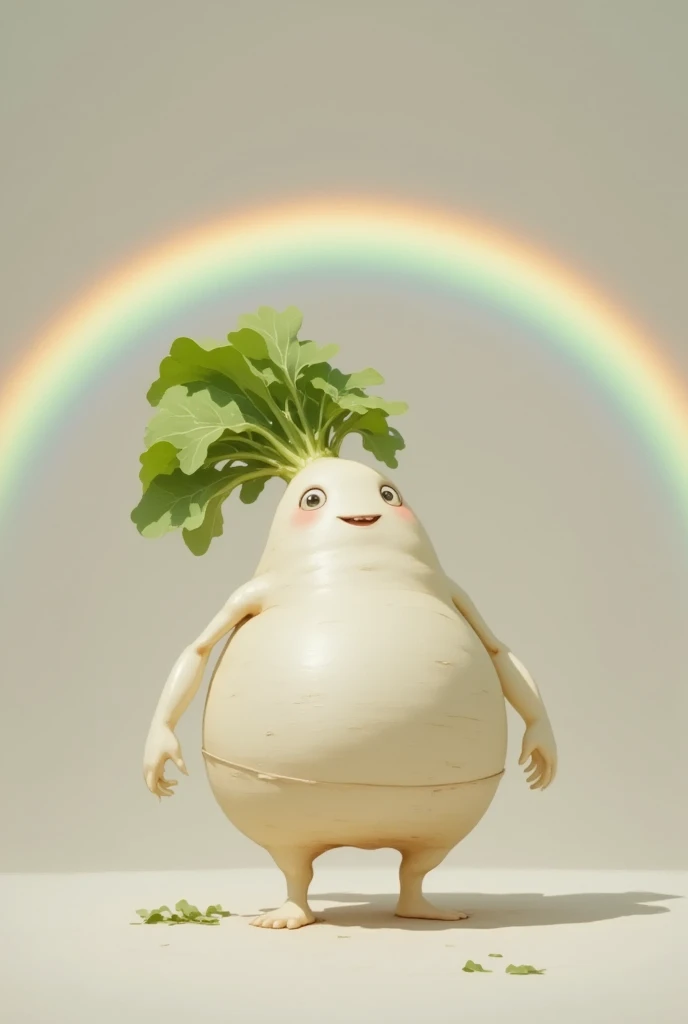 
( best quality, very detailed depiction, incredible high resolution ,Photographic images),Beautiful rainbow over the sky , Countryside,Scenery after the rain , white radish is looking up at the rainbow , daikon is wearing sexy clothes,