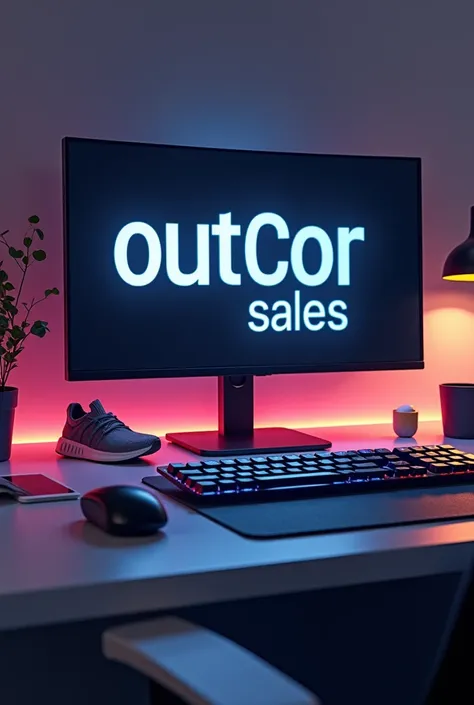 Add the logo with the words “outcor sales” to the keyboard background,mice,monitors,Sneakers