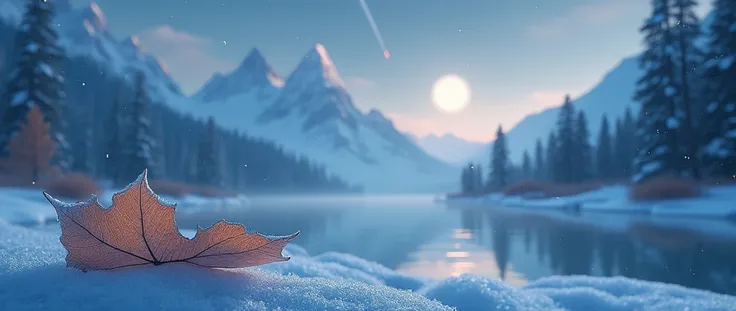 (best quality,4k,highres,masterpiece:1.2),ultra-detailed,(realistic,photorealistic,photo-realistic:1.37),HDR,UHD,studio lighting,crisp details,professional,vivid colors,bokeh,winter,anime,landscape,night,full moon,cold,wonderland,serene,tranquil,icy,shooti...