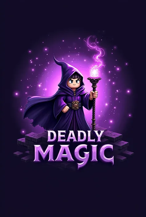 Create logo Minecraft name Deadly Magic Thema purple, add logo wizard 