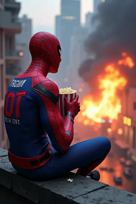 Spiderman wearing JDT Jersey, And Eating Popcorn While Watching Deadpool vs wolverine 