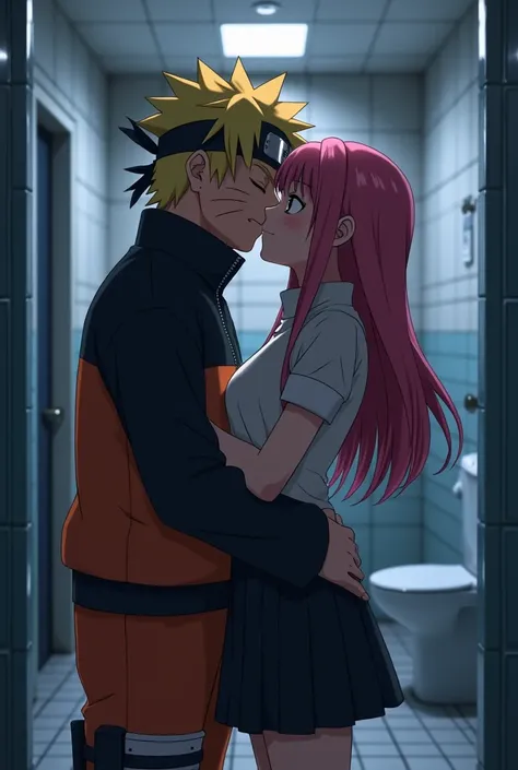 Naruto at school with Sakura kissing in the bathroom 