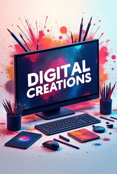  Computer logo that says Digital Creations , backgrounds paint stains  , pencils and brushes  , computers ,  computer accessories 
creative 




