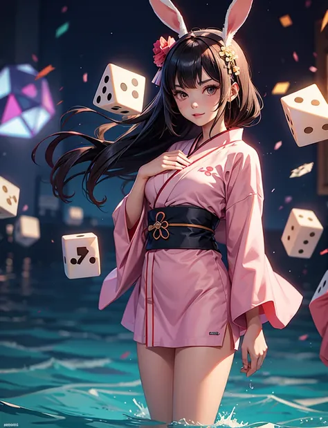 Bunny girl in short kimono，Dice Drop