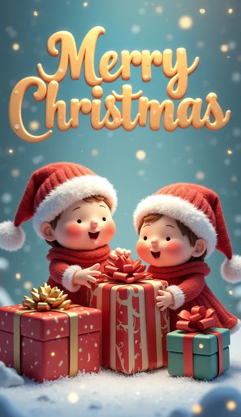 Stylized Text "Merry Christmas", Gifts from adults that they give their heart to boys and girls at Christmas