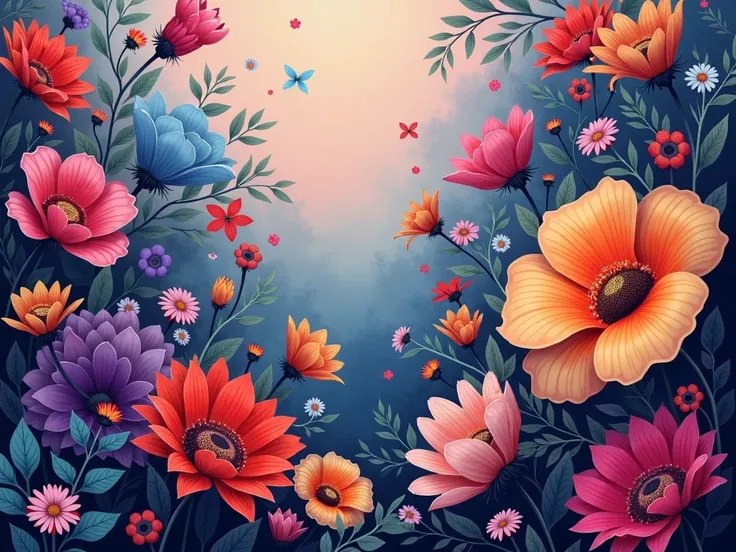 Magic realistic colorful floral pattern