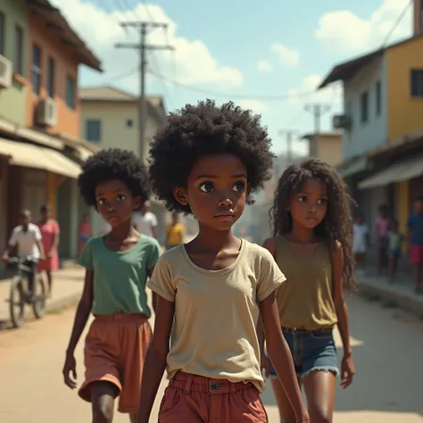 Create realistic image of African girl is passing in the street road and other African two girls despise her