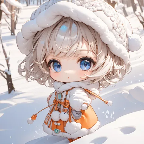 Ultra-realistic Hermes style, Simple line acronym abstract art, Kawaii design,  The most beautiful girl ever, (((Chibi))), Playing in the snow, 