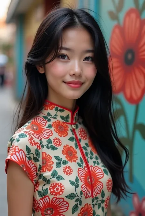 (8K, Ultra high res:1.1) Nguyen, an 18-year-old vibrant Vietnamese girl, exudes youthful charm in a modern Vietnamese-inspired outfit. She wears a stylish áo dài with contemporary patterns and designs, showcasing her fashion-forward sense. The high-resolut...