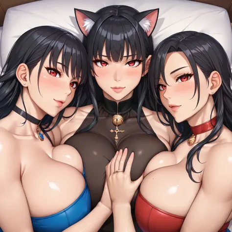  score_9,  score_8_above,  score_7_above,  score_6_above,  score_5_above,  score_4_above, source_animated, Label 1, Label2, quality_ masterpiece , junkotvvxl black hair,  straight bangs , cat ears, red eyes,   anatomically correct ,  beautiful face,  perfe...