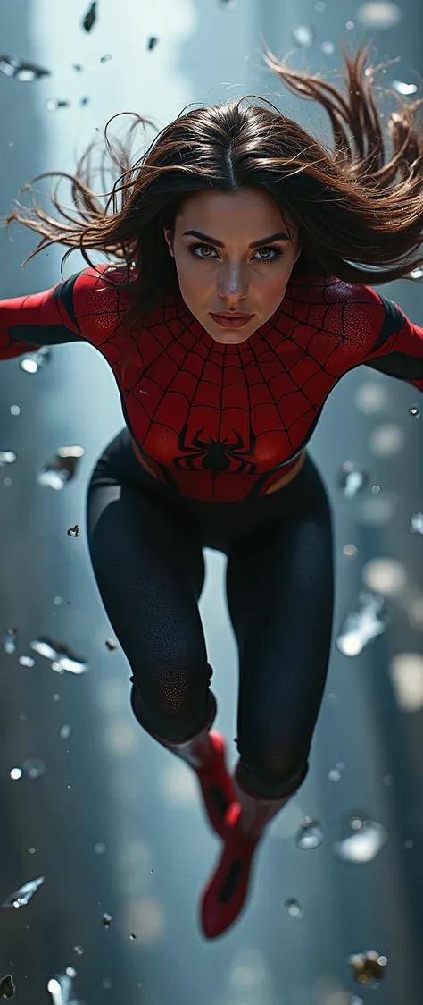 (masterpiece:1.2,Premium quality ,Mirror finish, cinematic experience ,Realistic:2.0, RAW photo:2.0),8k, wallpaper,( written boundary depth :1.6),( one woman),(Spider-Girl is flying over here .:2.0),( Spider-Man's uniform is made of very thin fabric:2.0),( ponytails bleeding from the vagina:2.0),( beautiful eyes :2.0),( very detailed face in light blue underwear:2.0),( beautiful eyes :2:0),(Detailed drawing of a female hand:2.0),(Super muscular:2.0),( super sexy :2.0),( Super Huge Boobs :2.0),( super thick thighs:2.0),( beautiful body:2.0),( super sexy :2.0),(dynamic:2.0),( detailed hands :2.0),(The background is a huge number of scattered glass shards..:2.0),(Dynamic Spiderman Pose:2.0),(dynamic angles:2.0),(The background is Spider-Man's spider silk :.2.0)