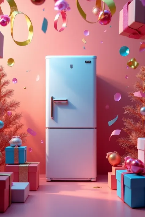 image with a text First Prize Refrigerator of single door written at middle and gift theme decoration