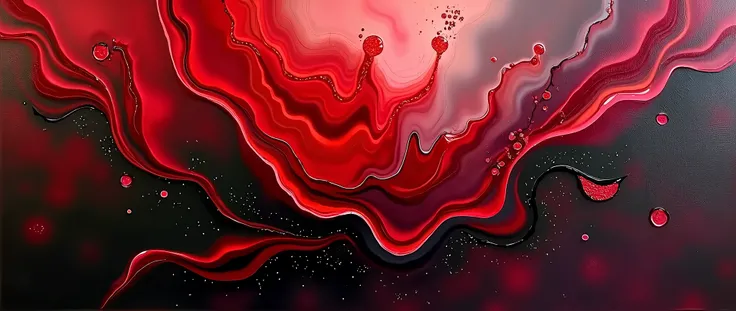 Blood-inspired abstract painting with deep crimson, ruby, and dark wine shades. The swirling, liquid shapes evoke a mysterious and visceral feeling, blending raw emotion with artistic elegance