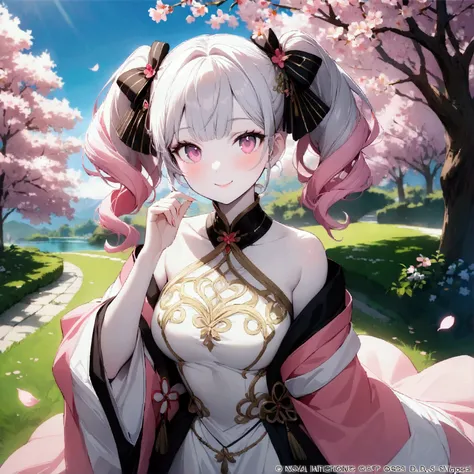 (Top quality, official art, extremely detailed, the best masterpiece in history that exceeds the limits, breathtakingly beautiful lighting: 1.2), (1 girl: 1.3), (luscious white skin), (pink twintails) , Bangs: 1.5), (Adorable big pink eyes: 1.5), (Breathta...