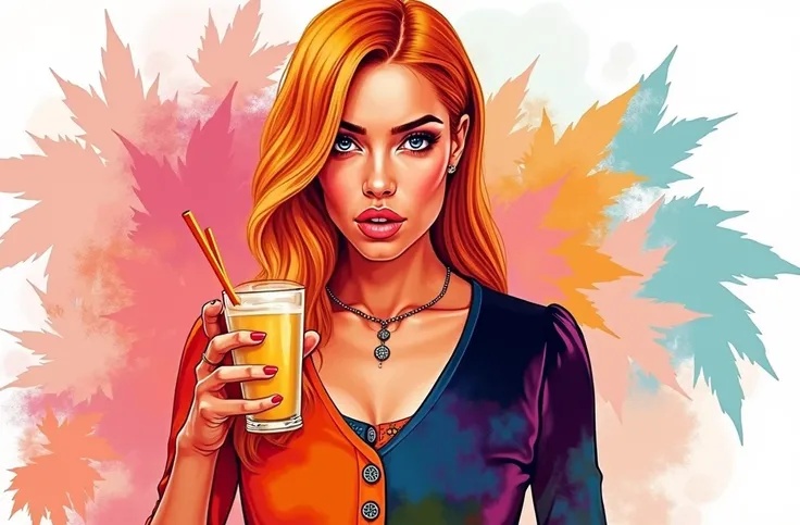 painting of woman, tumbler, figurative art, Beautiful and expressive paintings, Beautiful artwork illustration, very colorful tones, wonderful, cool beauty, highest quality,official art, women only, sharp outline, best shot, vector art, Written by Sandra C...