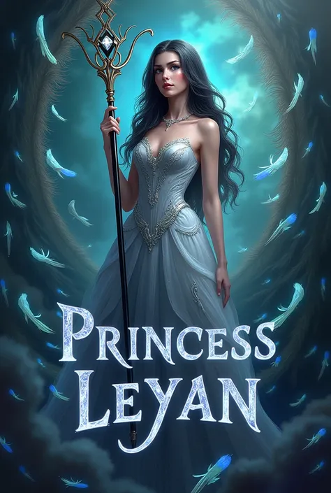 Design the name princess leyan with feathers in background written in diamond with black shinny staff 