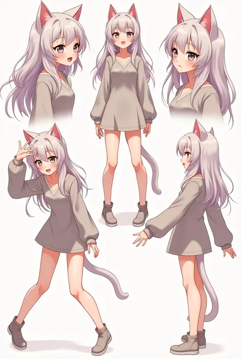 anime cat girl in various angles, faces, various expressions