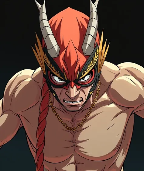 a close up of a man in a wrestling dragon mask, furio tedesschi, phoenix warrior, hiroya oku, fox nobushi, portrait of lucha libre dj, kazuki tanahashi, yusuke nakano, shin - hanga, shin-hanga, daigo ikeno, shin hanga((X-men TaS Style)), retro artstyle,90s...