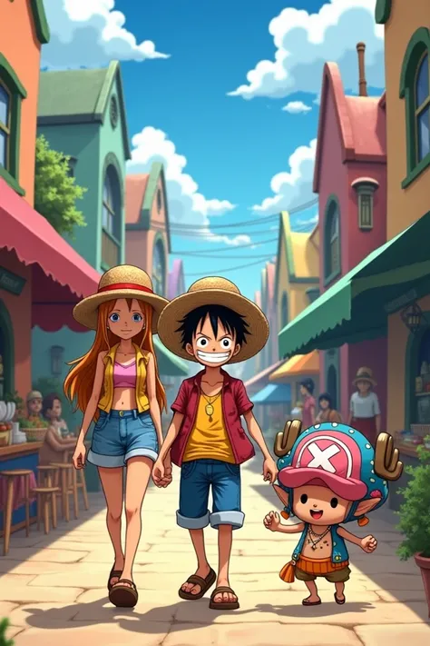 Luffy and Robin on a date with chopper