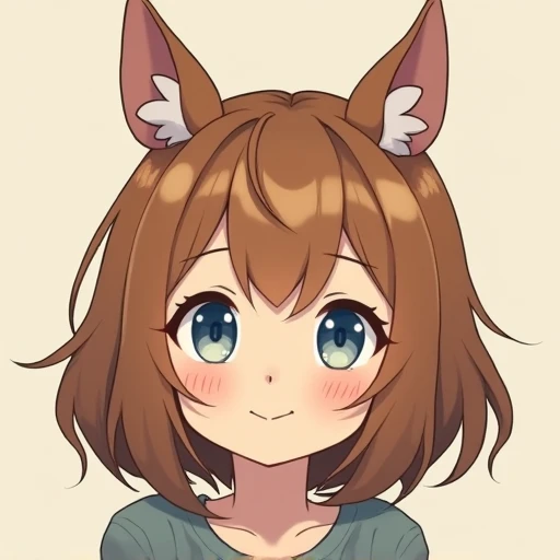 Solo, Solo, Smile, Blue eyes, Brown Hair, Simple background, Animal Ears, 