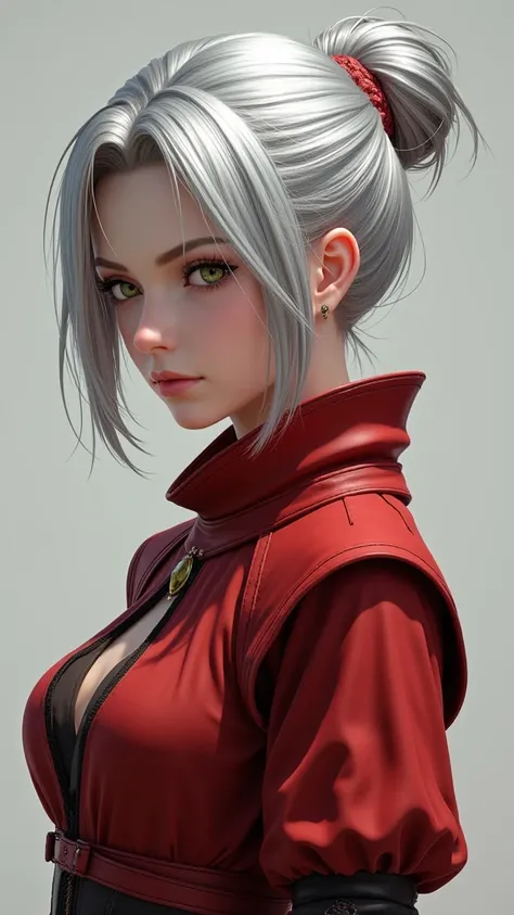 FF14 Alizée Silver Haired Red Mage Small Breasts　 Elzen race eye color is green equipment color is red game character　 short hair 　Im tying my hair at the back　Hairstyle with hidden left eye 